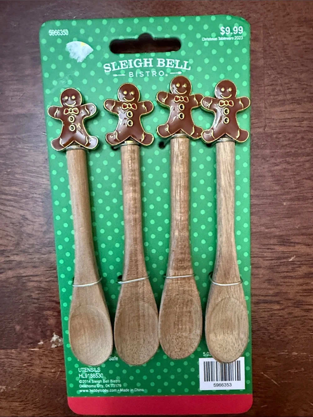 Sleigh Bell Bistro Gingerbread Wooden Spoon Set - Brown